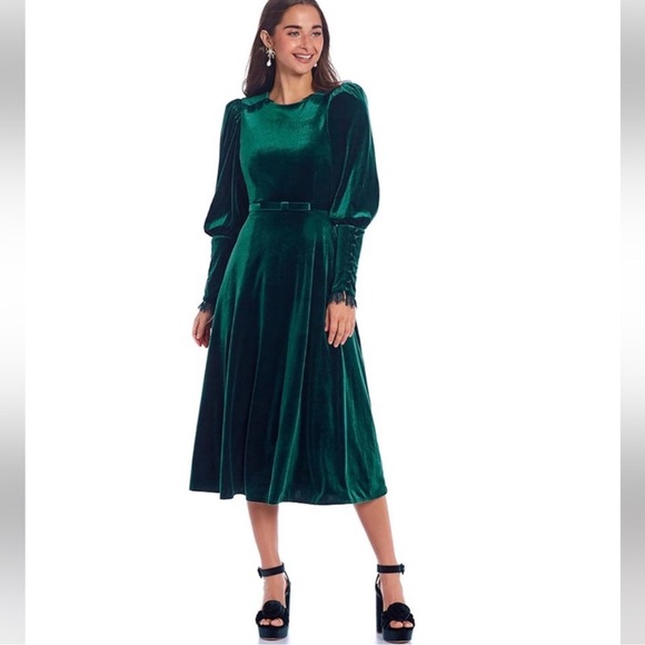 Antonio Melani x Nicola Bathie Helen Stretch Velvet Jewel Neck  Midi Dress. - Picture 6 of 16
